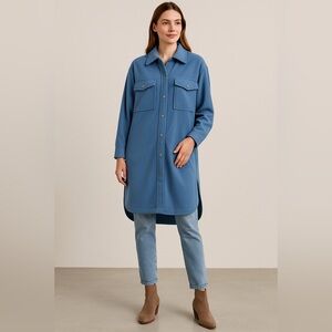 Shinestar Blue Longline Shacket Jacket Size M Soft Fleece Button Down Coat